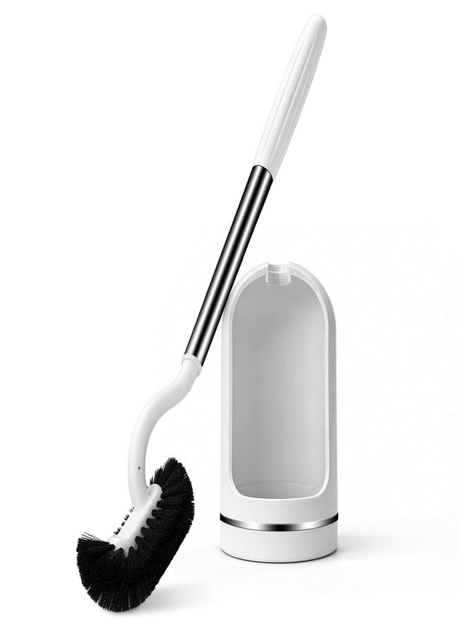 AONEZ Toilet Brush and Holder Set, Curved Toilet Brush with Stainless Steel Handle, Under Rim Toilet Bowl Brush for Deep Cleaning, Drip-Proof, White - Image 1