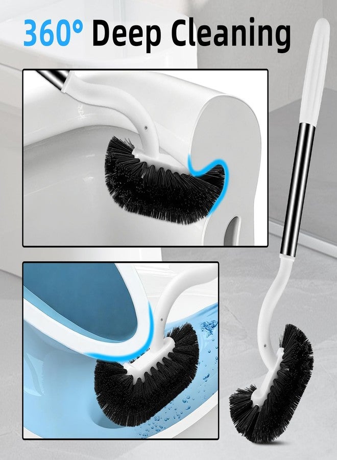 AONEZ Toilet Brush and Holder Set, Curved Toilet Brush with Stainless Steel Handle, Under Rim Toilet Bowl Brush for Deep Cleaning, Drip-Proof, White - Image 3