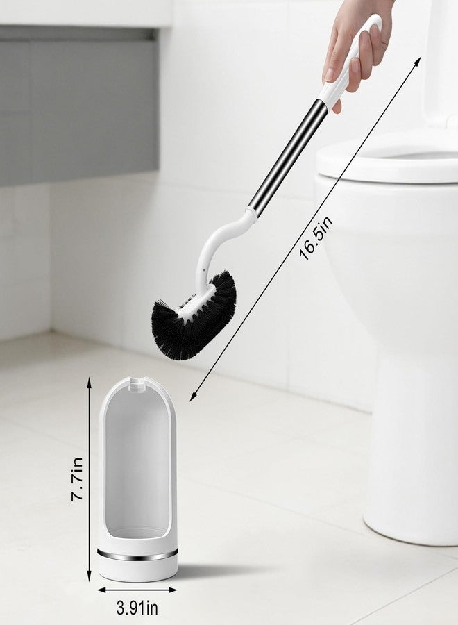 AONEZ Toilet Brush and Holder Set, Curved Toilet Brush with Stainless Steel Handle, Under Rim Toilet Bowl Brush for Deep Cleaning, Drip-Proof, White - Image 2