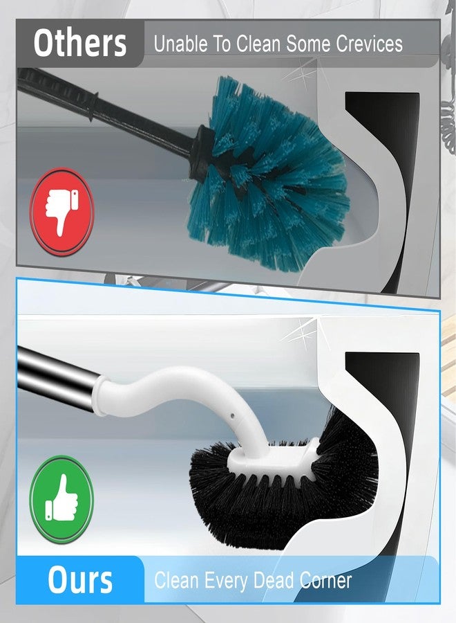 AONEZ Toilet Brush and Holder Set, Curved Toilet Brush with Stainless Steel Handle, Under Rim Toilet Bowl Brush for Deep Cleaning, Drip-Proof, White - Image 4