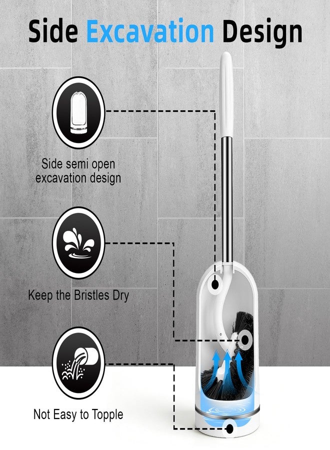 AONEZ Toilet Brush and Holder Set, Curved Toilet Brush with Stainless Steel Handle, Under Rim Toilet Bowl Brush for Deep Cleaning, Drip-Proof, White - Image 5