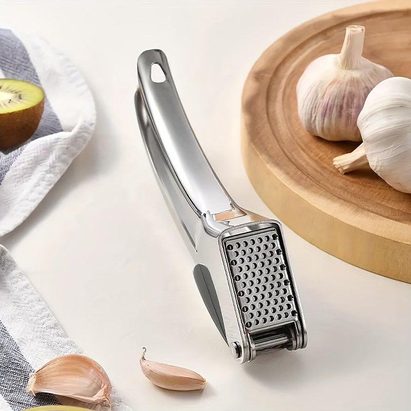 Stainless Steel Garlic Press Silvery Kitchen Ginger Juicer Tool - Image 1
