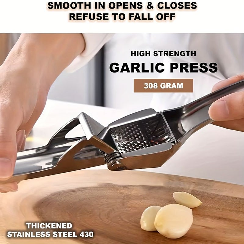 Stainless Steel Garlic Press Silvery Kitchen Ginger Juicer Tool - Image 4