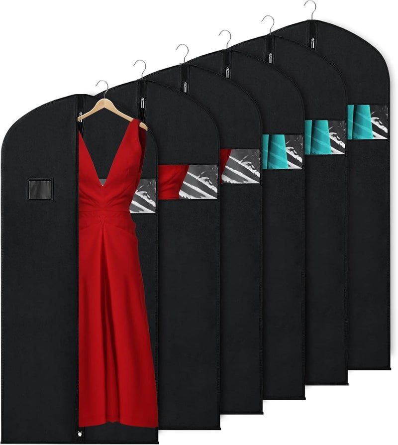 KEEGH Garment Bags for Hanging Clothes 60" (Set of 6) Dress Bags for Gowns Long Dress Bags for Closet Storage with Zipper and Eye-Hole for Folding for Suit Coats Dresses, Black - Image 1