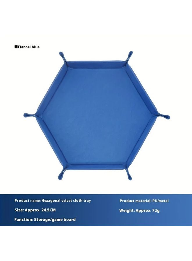 Blue Foldable Hexagonal Dice Tray Soft Velvet Storage Box Metal Frame Gaming Party Gift - Image 1