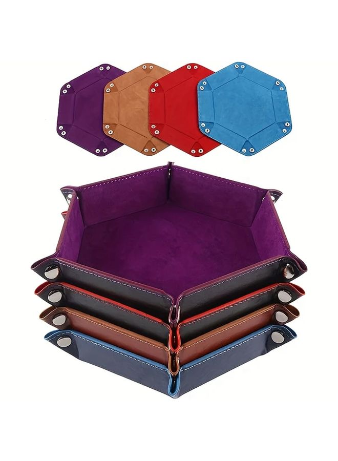 Blue Foldable Hexagonal Dice Tray Soft Velvet Storage Box Metal Frame Gaming Party Gift - Image 2