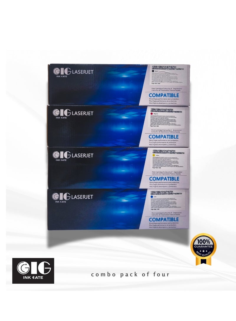 IG Compatible Toner Cartridge Set – 4 Colors – Replaces HP 125A / 128A / 131A – Black 2400 Pages, Color 1400 Pages – For HP Color LaserJet Series Printers - Image 1
