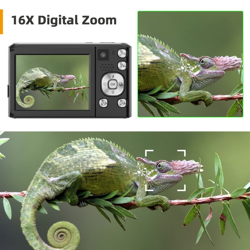 4K Digital Camera Digital Video Camera 48MP Dual Lens 2.8 Inch IPS Screen Auto Focus 16X Digital Zoom Built-in Flash Battery with 32GB TF Card Birthday Festival Gift for Kids Students Teenagers - Image 4