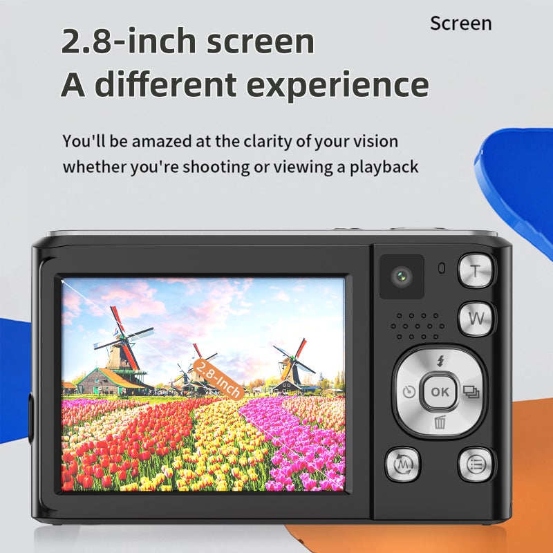 4K Digital Camera Digital Video Camera 48MP Dual Lens 2.8 Inch IPS Screen Auto Focus 16X Digital Zoom Built-in Flash Battery with 32GB TF Card Birthday Festival Gift for Kids Students Teenagers - Image 3