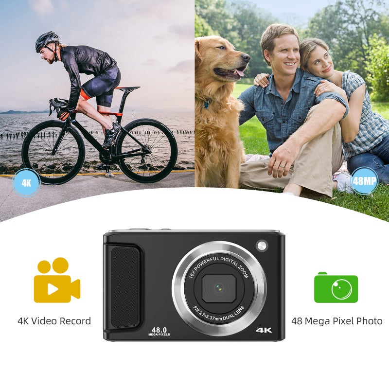 4K Digital Camera Digital Video Camera 48MP Dual Lens 2.8 Inch IPS Screen Auto Focus 16X Digital Zoom Built-in Flash Battery with 32GB TF Card Birthday Festival Gift for Kids Students Teenagers - Image 2