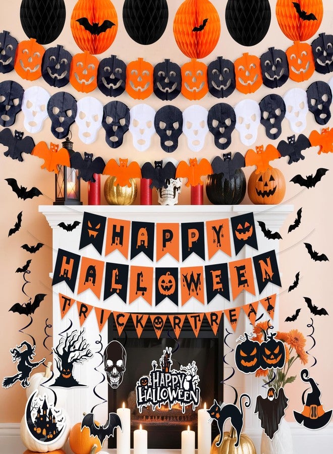 REDWORD Halloween Party Decorations, 37Pcs Halloween Indoor Decorations Kit with Happy Halloweens Banner Pumpkin Bat Ghost Garland Hanging Swirl for Indoor Outdoor Home Wall Party Decor - Image 4