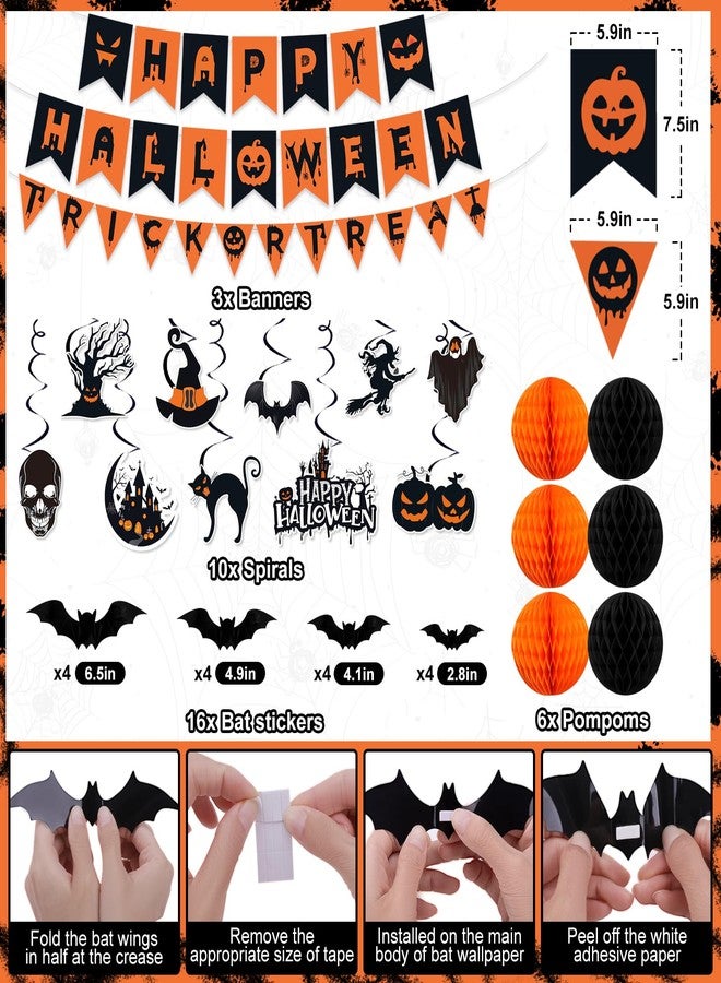REDWORD Halloween Party Decorations, 37Pcs Halloween Indoor Decorations Kit with Happy Halloweens Banner Pumpkin Bat Ghost Garland Hanging Swirl for Indoor Outdoor Home Wall Party Decor - Image 2
