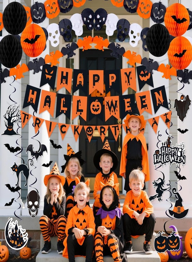 REDWORD Halloween Party Decorations, 37Pcs Halloween Indoor Decorations Kit with Happy Halloweens Banner Pumpkin Bat Ghost Garland Hanging Swirl for Indoor Outdoor Home Wall Party Decor - Image 5