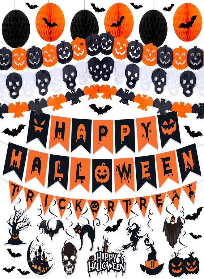 REDWORD Halloween Party Decorations, 37Pcs Halloween Indoor Decorations Kit with Happy Halloweens Banner Pumpkin Bat Ghost Garland Hanging Swirl for Indoor Outdoor Home Wall Party Decor - Image 1