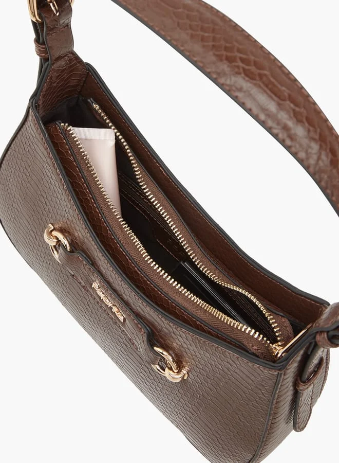 بابريكا Women's Textured Shoulder Bag with Detachable Strap and Zip Closure