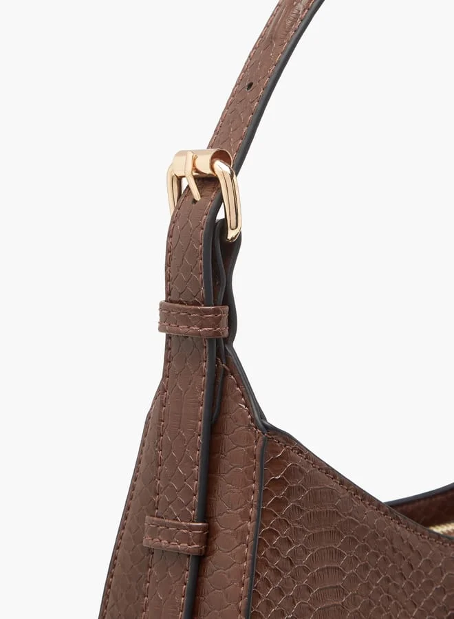 بابريكا Women's Textured Shoulder Bag with Detachable Strap and Zip Closure