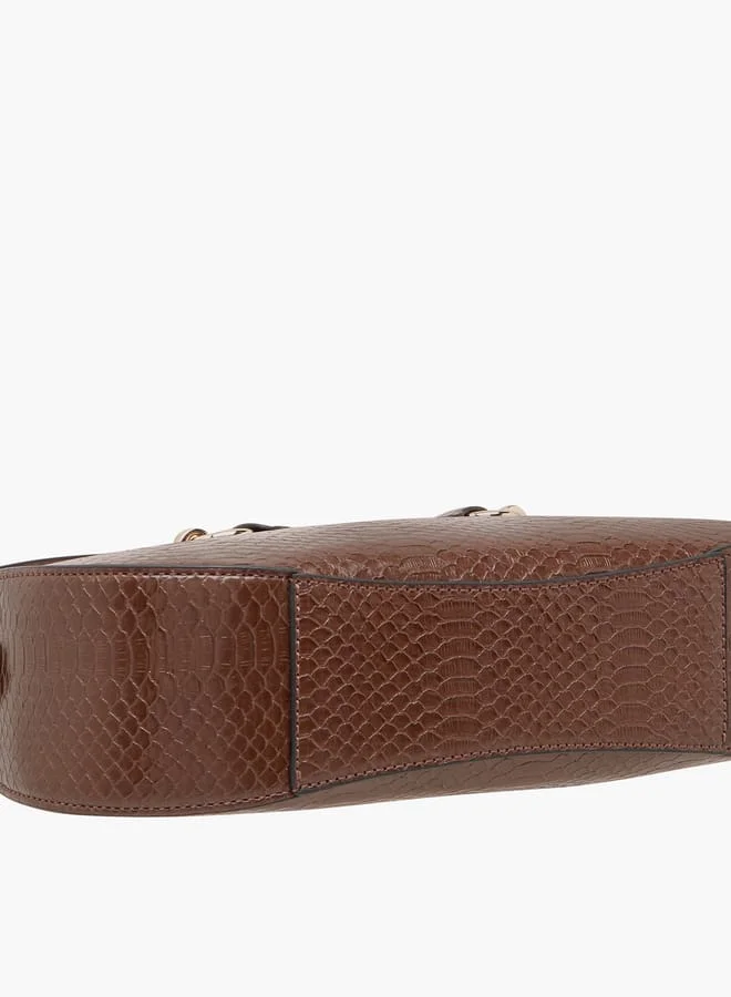بابريكا Women's Textured Shoulder Bag with Detachable Strap and Zip Closure