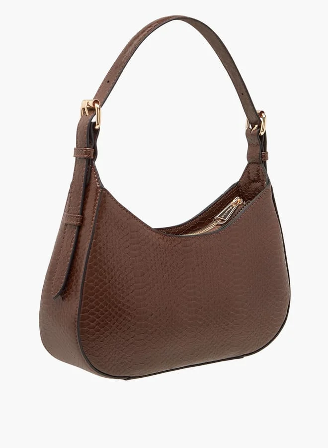 بابريكا Women's Textured Shoulder Bag with Detachable Strap and Zip Closure