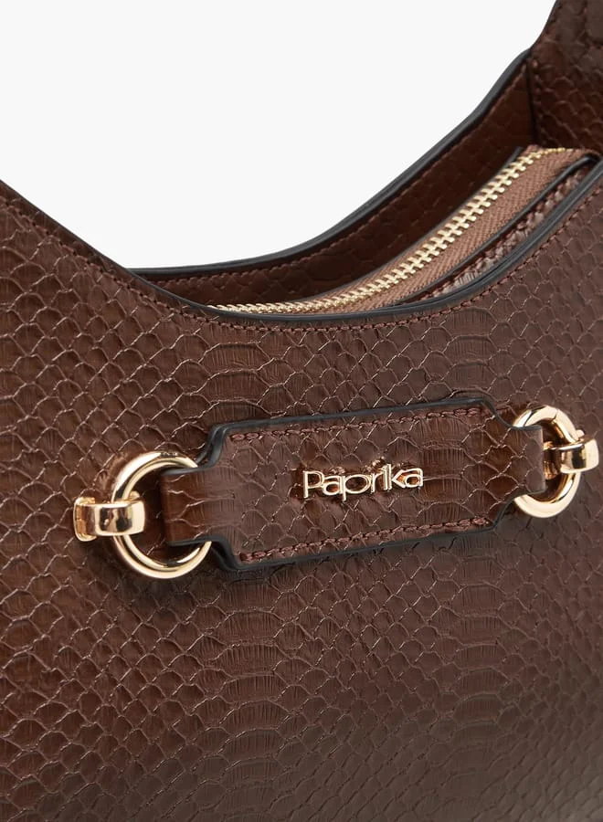 بابريكا Women's Textured Shoulder Bag with Detachable Strap and Zip Closure