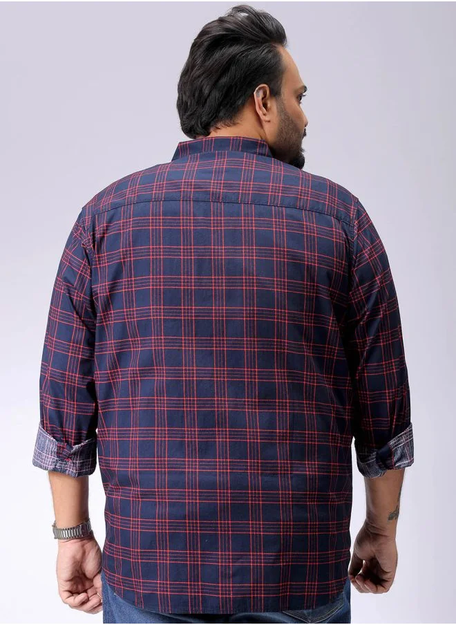 هاردسودا Men Plus Size Regular Fit Checkered Cutaway Collar Full Sleeves Casual Shirt