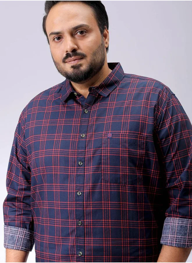 هاردسودا Men Plus Size Regular Fit Checkered Cutaway Collar Full Sleeves Casual Shirt