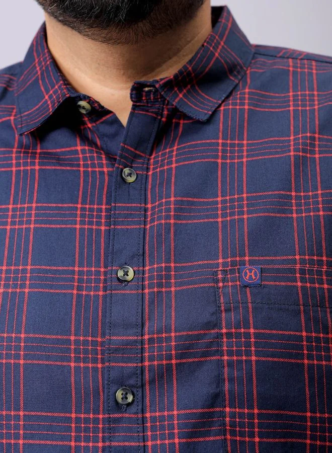 HARDSODA Men Plus Size Regular Fit Checkered Cutaway Collar Full Sleeves Casual Shirt