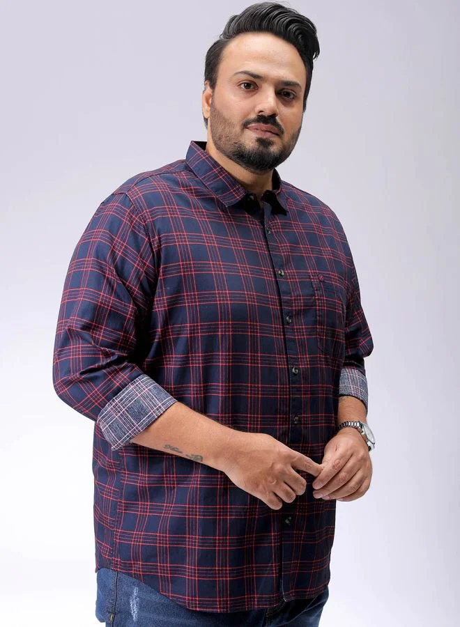 HARDSODA Men Plus Size Regular Fit Checkered Cutaway Collar Full Sleeves Casual Shirt