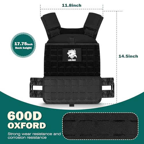 LEKÄRO Adjustable Weighted Vest for Men Women – Tactical Vest for Rucking, HIIT & CrossFit, Fits 10x12 Plates, 600D Breathable Weight Vest & Exercise Vest for Strength Training, Weights Not Included - Image 2