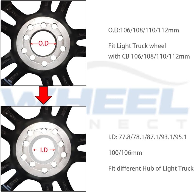 WHEEL CONNECT حلقة مركزية من WHEEL CONNECT، مجموعة من 4، سبيكة الألمنيوم، القطر الخارجي: 106 مم، القطر الداخلي: 77.8 مم - Image 3