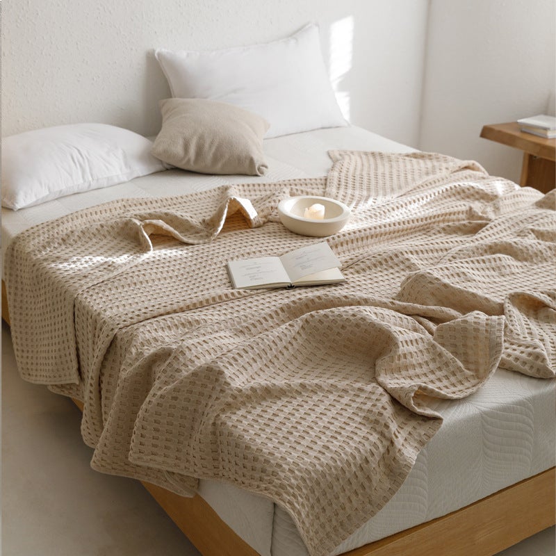 Waffle Cotton Gauze Towel Quilt Air Conditioning Summer Quilt Solid Color Simple Thin Summer Quilt Dormitory Single Double Quilt - Image 1
