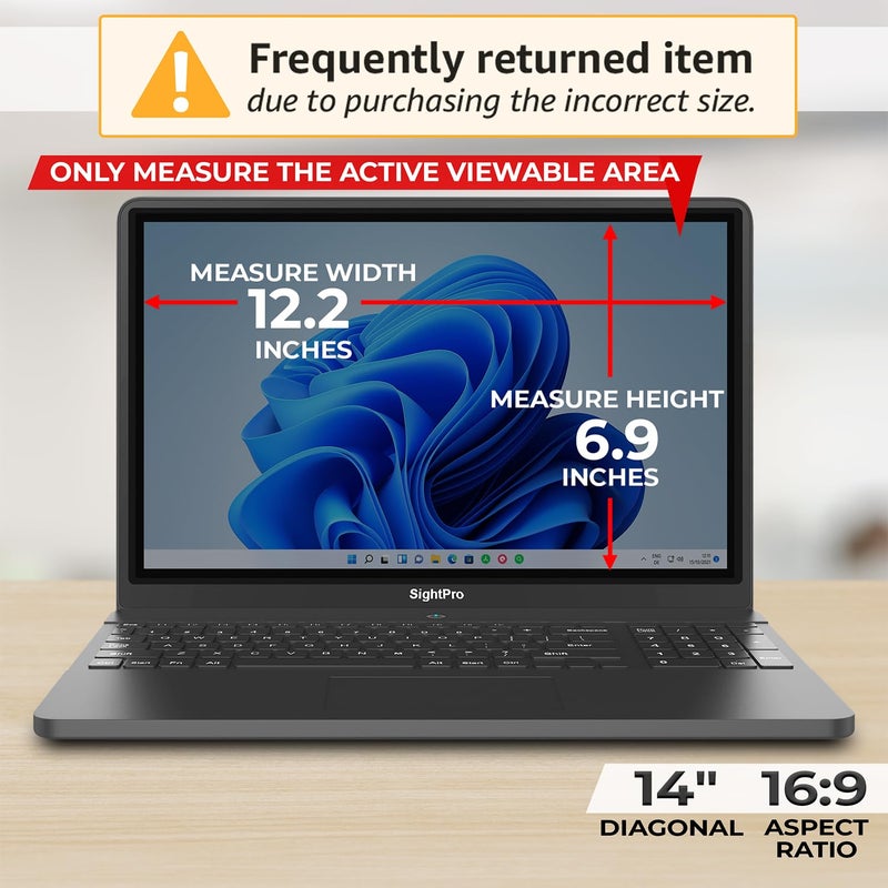 SightPro 14 Inch 16:9 Laptop Privacy Screen Filter - Privacy Shield and Anti-Glare Protector - Image 2