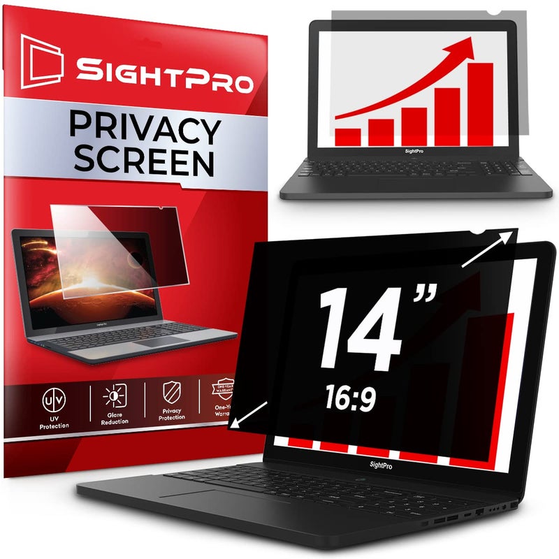 SightPro 14 Inch 16:9 Laptop Privacy Screen Filter - Privacy Shield and Anti-Glare Protector - Image 1