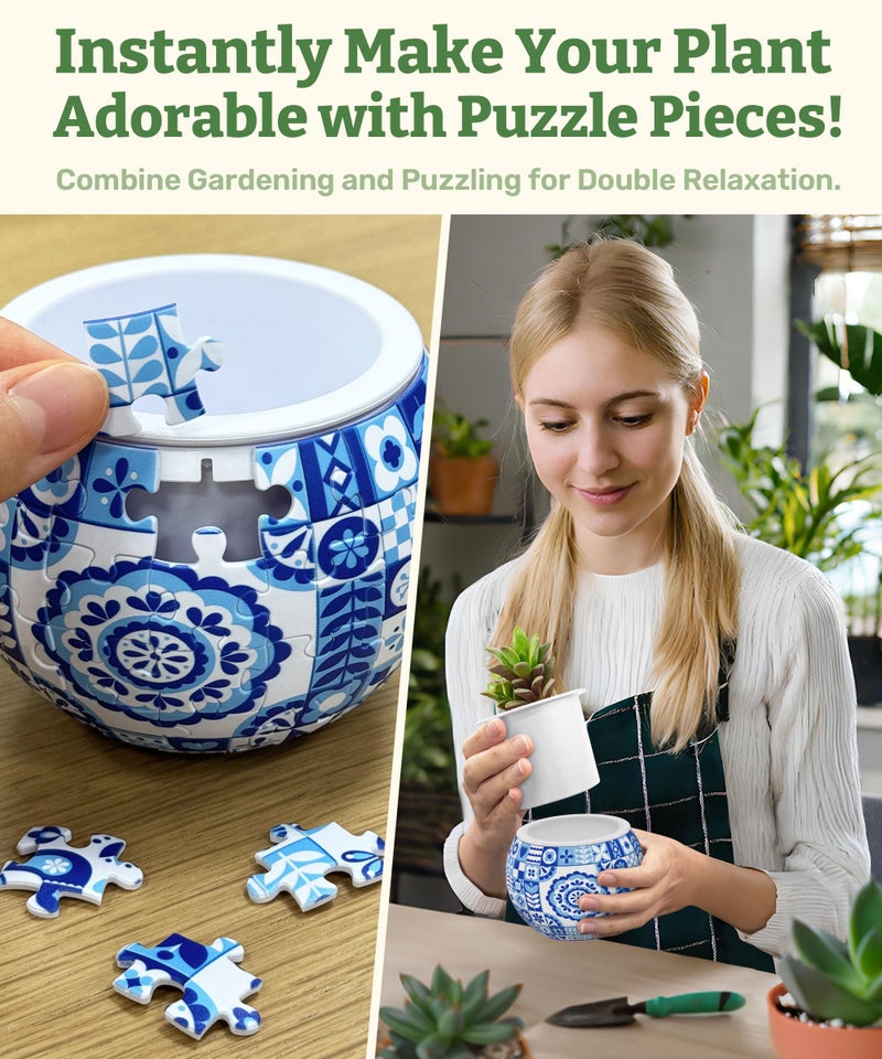 PieceRelax 3D Puzzle Planter 80 Pieces - Flower Pot - Danish Folklore Style, Home Decor Flower Pots for Indoor Cactus, Succulents Pots [K1117] - Image 2