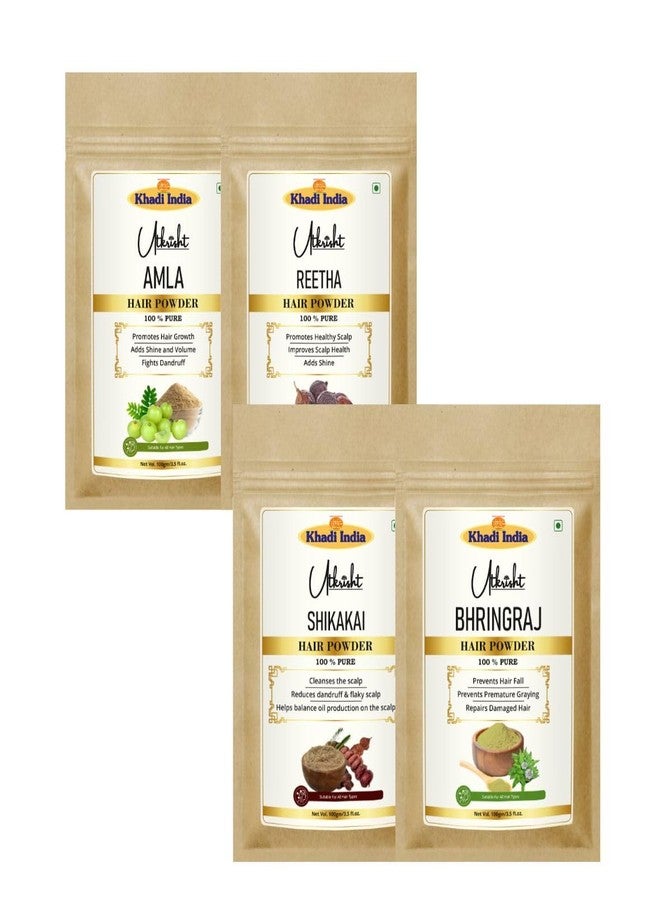 Utkrisht Khadi Amla, Bhringraj, Shikakai and Reetha Powder Boosts Growth, Shine & Scalp Health - 400GM (Pack of 4) - Image 1