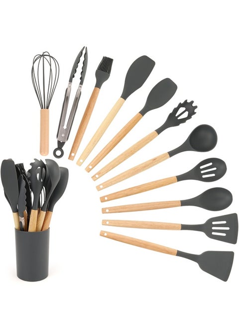 11-Piece Cooking Utensils Set With Handles Black/Brown 11.93inch