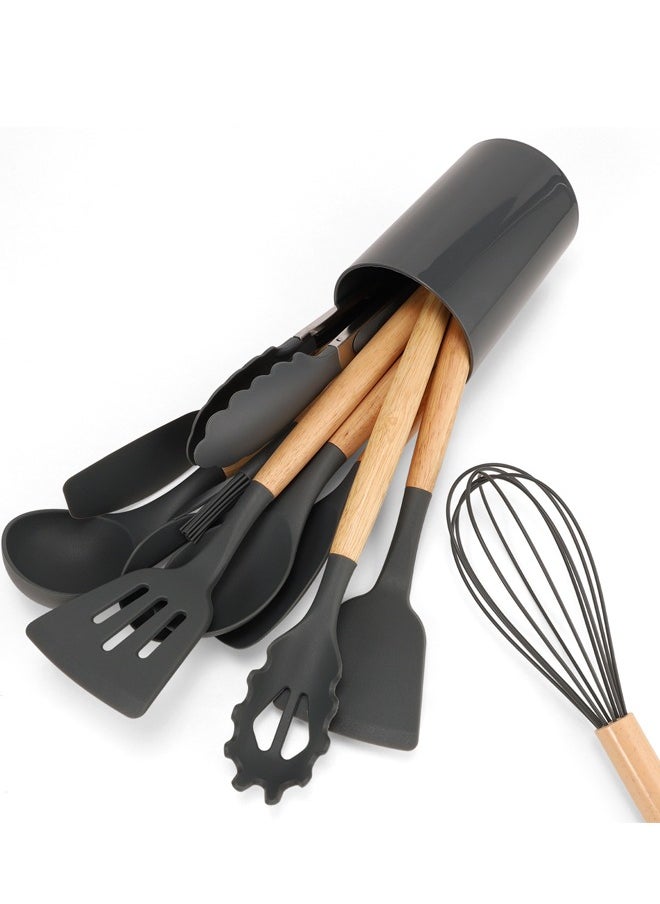 11-Piece Cooking Utensils Set With Handles Black/Brown 11.93inch