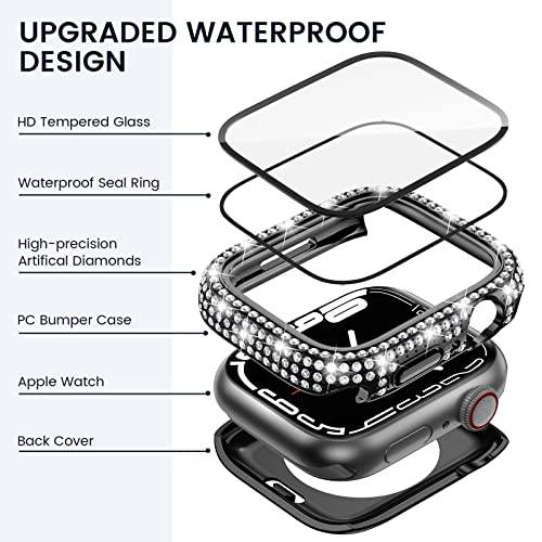 Tensea [2 in 1 for Waterproof Apple Watch Screen Protector Case 45mm Series 9/8/7 Accessories, 360 iWatch Diamond Front Bumper with Glass Film and Back Bumper, Bling Face Cover Women, 45 mm - Image 3