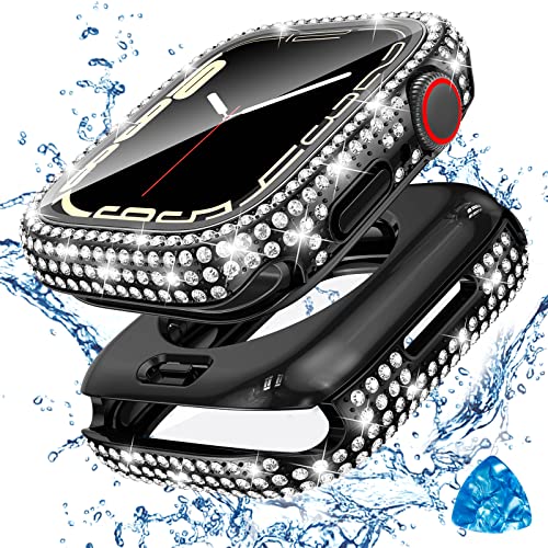 Tensea [2 in 1 for Waterproof Apple Watch Screen Protector Case 45mm Series 9/8/7 Accessories, 360 iWatch Diamond Front Bumper with Glass Film and Back Bumper, Bling Face Cover Women, 45 mm - Image 1