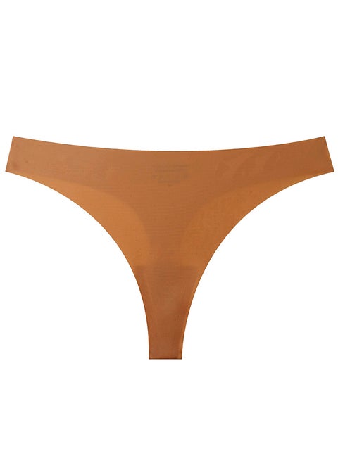 Seamless Nylon-Cotton Thong Breathable Quick-Dry Panties Red Brown