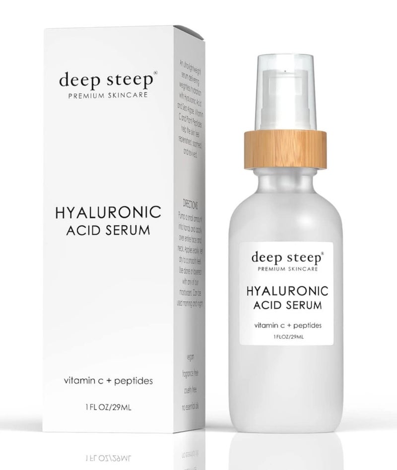 Deep Steep Hyaluronic Acid Face Serum 1 oz Hydrating Serum with Vitamin C Argan Oil Aloe Vera Glycerin Apricot Oil Vegan Clean Beauty Skincare Smooth Glowing Skin