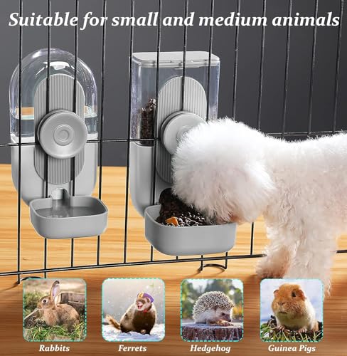 Kenond Hanging Automatic Food Water Dispenser, 35oz Rabbit Feeder Guinea Pig Water Bottle Feeder for Ferret Guinea Pig Rabbit Bunny Cage Accessories(Gray) - Image 3