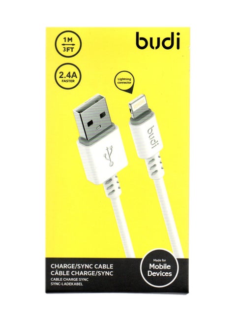 Budi 2.4A Lightning Data Cable With Fast Charging 1meter For Apple iPhones DC011L10W - White