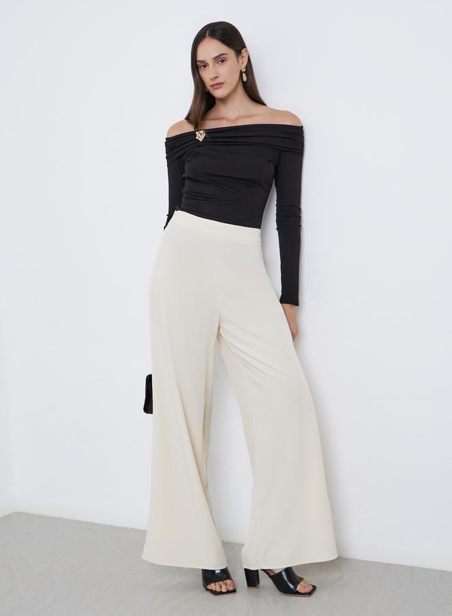Styli Cream Wide Leg Trousers - Image 1