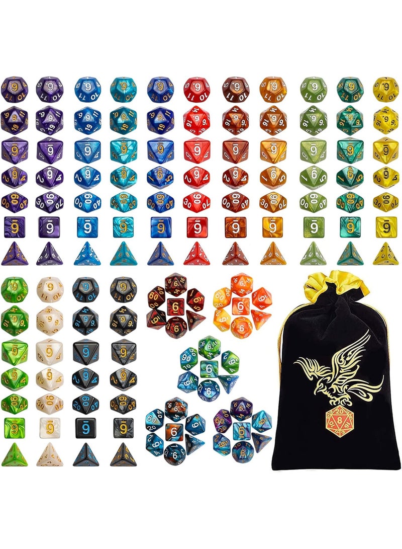 QMay DND Dice Set - 20x7 (140 Pieces) Polyhedral Dice, 20 Colors D&D Dice for Dungeons and Dragons Tabletop Role-Playing Games with 1 Drawstring Bag - Image 1