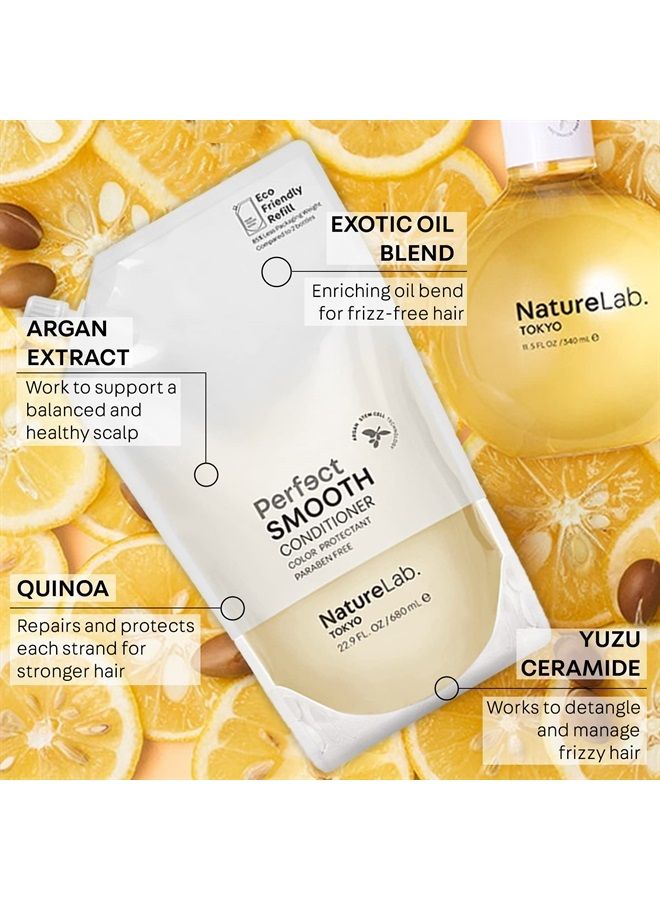 NatureLab. TOKYO Perfect Smooth Conditioner: Eco-Friendly Refill Pouch: Lightweight Moisturizing Conditioner for Smoother Frizz-Free Hair I 22.9 FL OZ / 680ml - Image 2