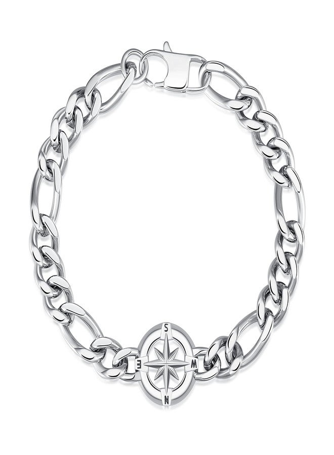 GAVU Men’s Stainless Steel Compass Bracelet, Stainless Steel Bracelet for Men, Stainless Steel Chain Bracelet for Men - Image 1