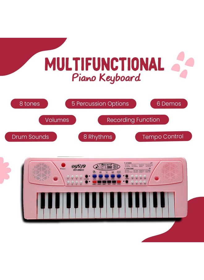 Gooyo Gooyo GY-430CF Musical Piano Keyboard with Microphone | 37 Keys, 8 Rhythms, 8 Tones with 6 In-Built Demos & Song Record Feature | Pink Color, Dual Power Supply Source: Micro USB Cable (Included)  - Image 2