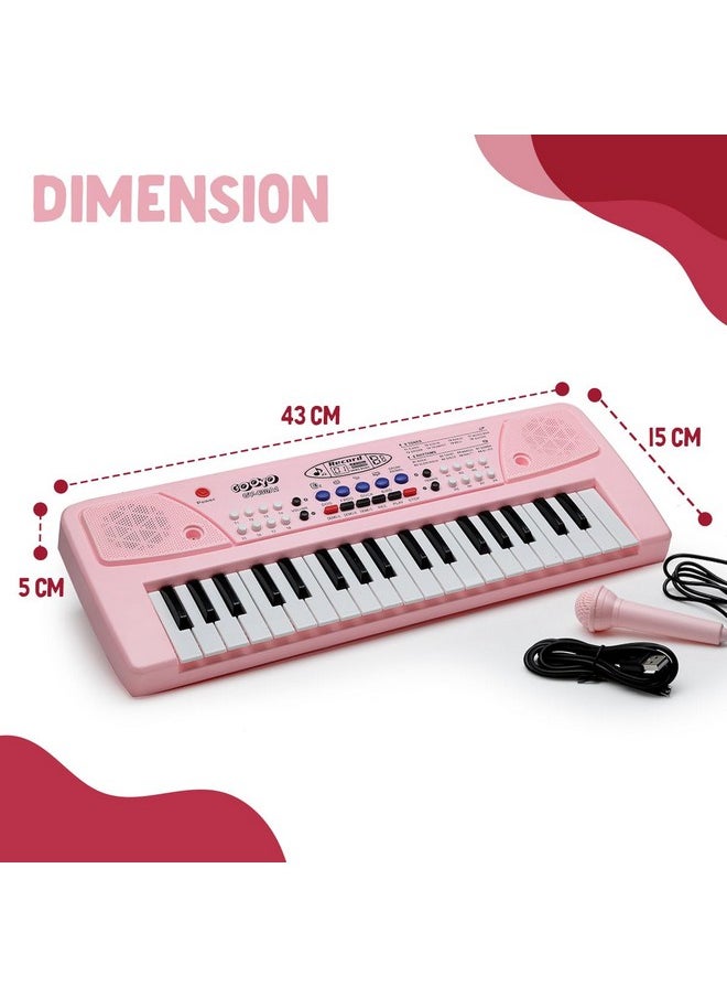 Gooyo Gooyo GY-430CF Musical Piano Keyboard with Microphone | 37 Keys, 8 Rhythms, 8 Tones with 6 In-Built Demos & Song Record Feature | Pink Color, Dual Power Supply Source: Micro USB Cable (Included)  - Image 4