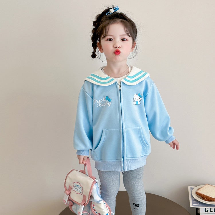 Girls Coat Cat Navy Collar Coat Sweet Cute Laps Cartoon Top Coat - Image 1