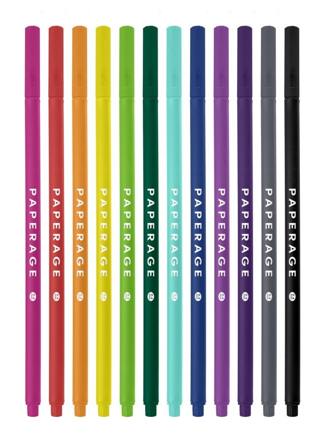 PAPERAGE Felt Tip Fine Point Pens (0.4mm), 12 Pack, Colored Pens For Journaling, Notebooks, Planners, Calendars & Drawing, Great for School, Office, & Home (Rainbow) - Image 1